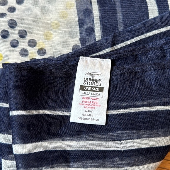 Dunnes Stores Sheer Pastel Yellow, Navy Blue & White Polka Dot Scarf - Picture 4 of 6